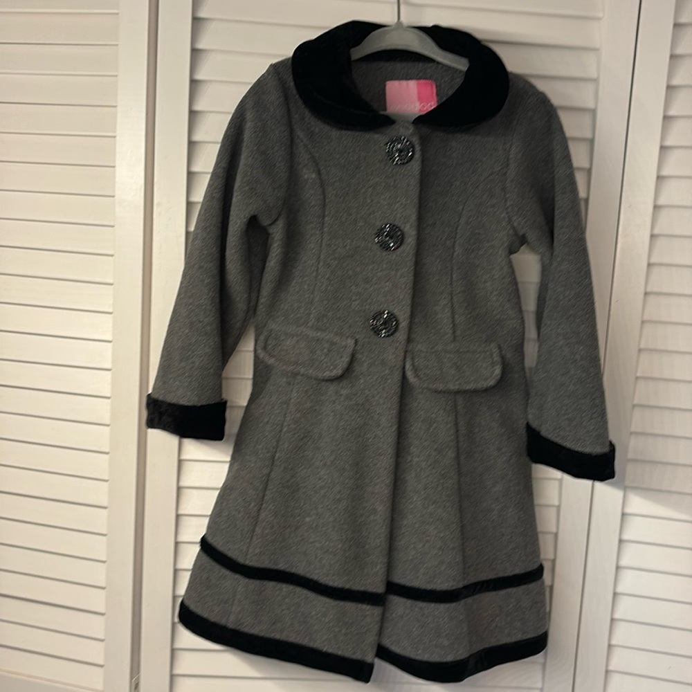 Girls goodlad gray with black trim Pea Coat, size 3T